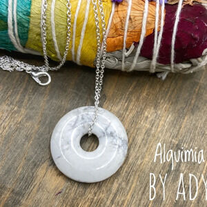 Chunky donut White Howlite Sterling silver pendant necklace